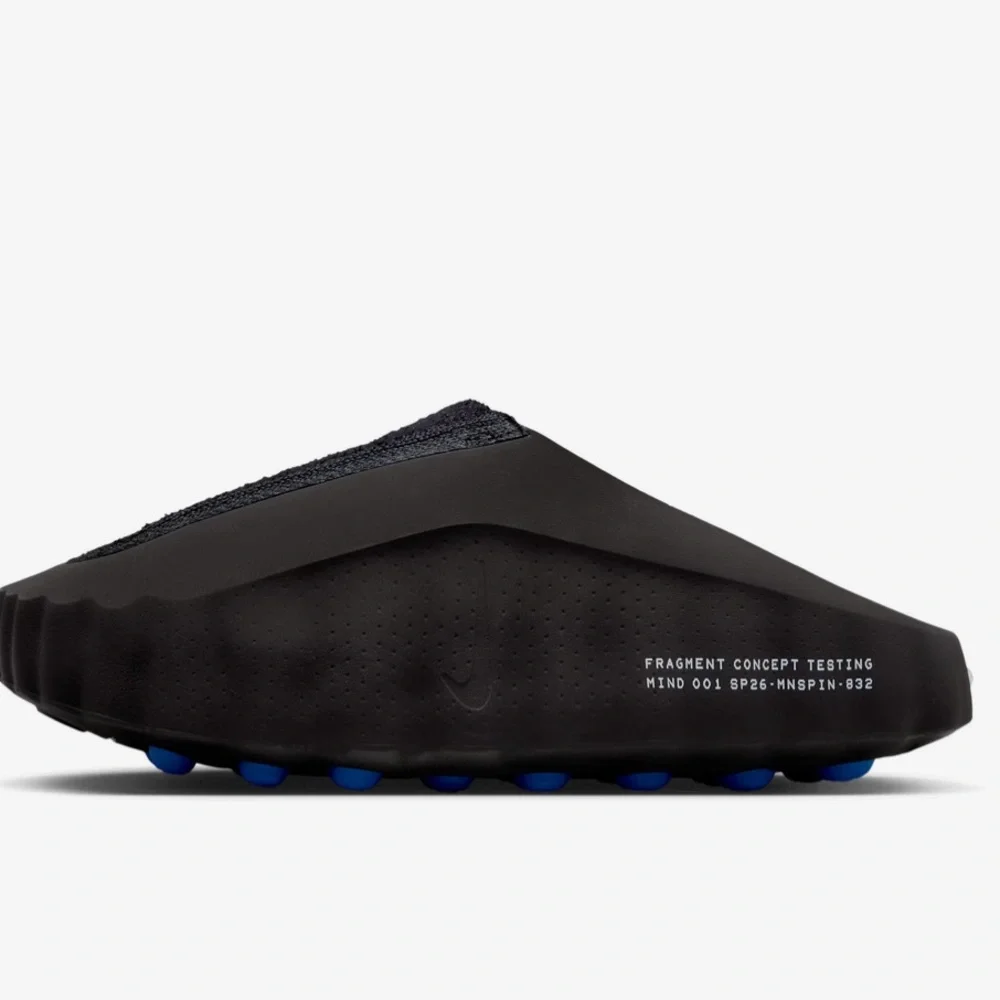 Nike Minds 001 x Fragment, BRAND NEW TAGS ON, Black clog/ slides with blue sole.